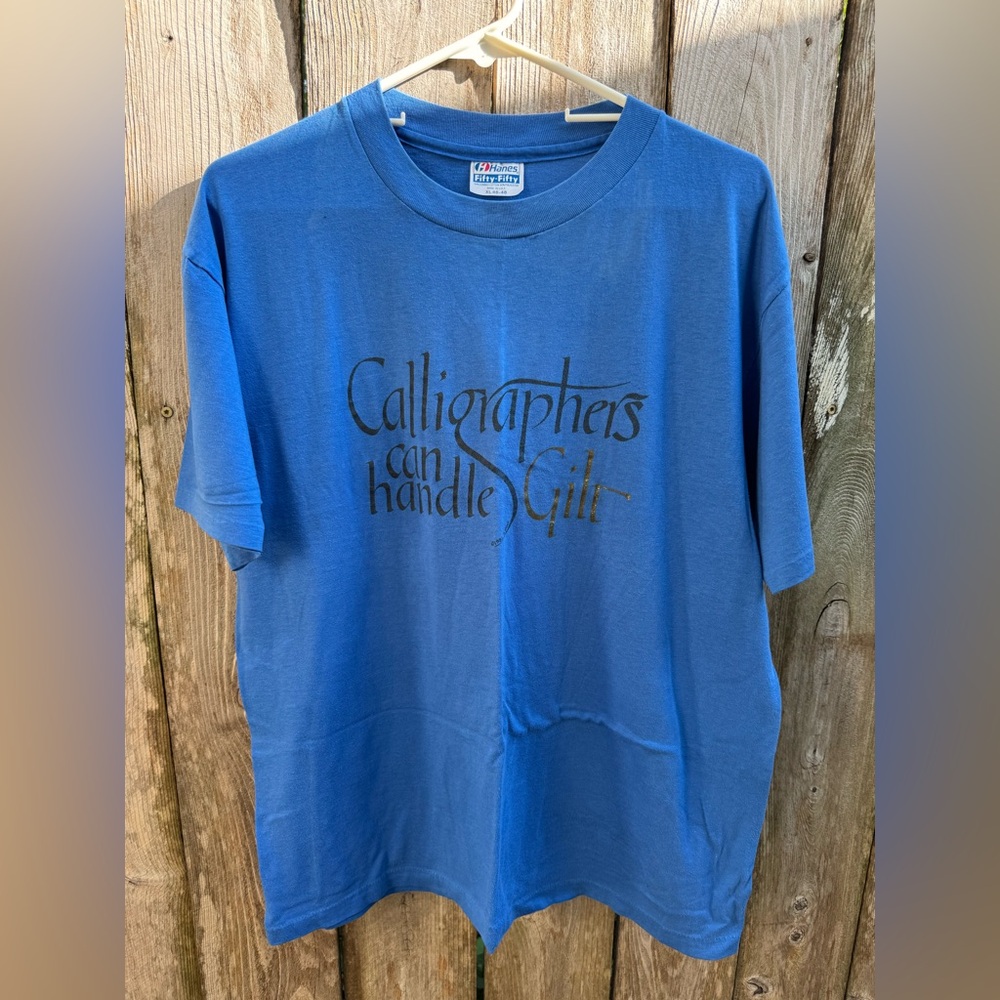 Vintage Fruit of the Loom calligraphy pun tee